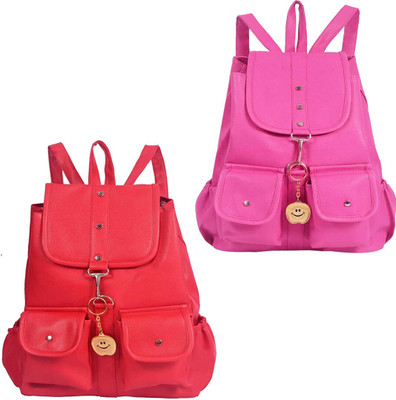 khatushyam collection RED-&-PNK-4PKT-BACKPACK-_-COMBOb 12 L Laptop Backpack(Red, Pink)