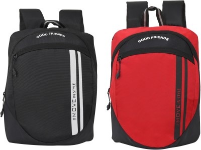 GOOD FRIENDS Attractive Move in Style Unisex College Tuition & Picnic daypack bag Pack of 2 22 L Backpack(Black, Red)