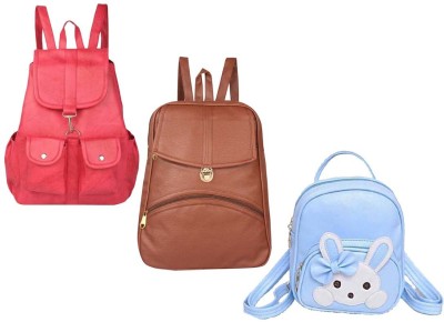 QUASHIMI COLLECTION BP-29-red-2bl+brwn-psh-lck+sky-blu-micky-pitthu-cmbo 6 L Backpack(Red, Brown, Blue)