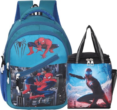 peter india Superhero Spiderman School Bags Cartoon/ Tiffin Bag Combo (Age 4 to 8) for Kids 25 L Backpack(Multicolor)