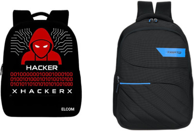 Elcom School, College & Travel Bag Laptop Bag for Boys, Girls, Men & Women hackerX 25 L Backpack(Black, Black, Blue)