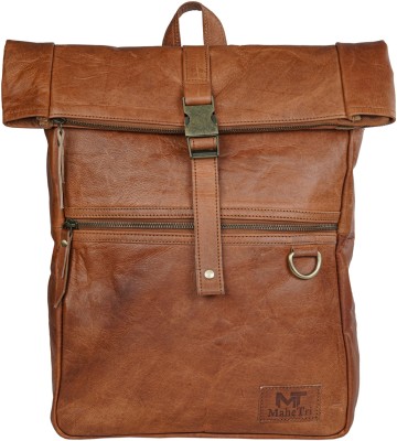 Mahetri Leather Roll Top 16 L Laptop Backpack(Brown)