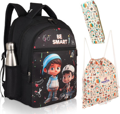 newtal Kids Printed School Bag With Pouch And Pencil Box 40 L Backpack(Black, White)