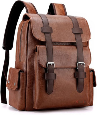 GOCART Men’s PU Leather Vintage Large Capacity Business Laptop Shoulder Bags For Travel 28 L Backpack(Brown)