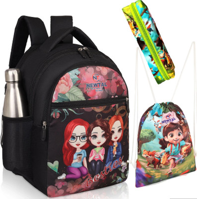 newtal Kids School Backpack Set with Drawstring Bag and Pencil Case, Black 20 L Backpack(Black)