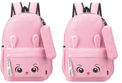nf fashion Women's PU Casual College Backpack Combo Pink & Pink 10 L Backpack(Pink, Pink)