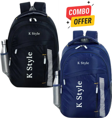 Kstyle combo 2set /office/ For Girls & Boys School Bag (BLACK-BLUE) 35 L Laptop Backpack(Blue, Black)