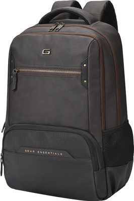 Gear Quantum 3 Antitheft Faux Leather with Raincover 28 L Laptop Backpack(Brown)