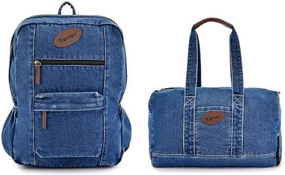 TENER Denim Backpack and Duffel Combo for Laptop Travel Work Gym and Daily Use 18 L Backpack(Blue)