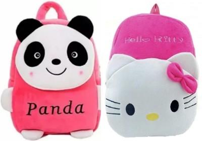 AA ENTERPRISES Pink panda & Pink Hello Kitty combo | kids school bag 2 to 5 years 12 L Backpack(Pink, White)