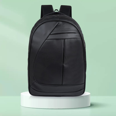 Romofy Classic Vegan Leather Office College School Laptop Shoulder Unisex Backpack 32 L Laptop Backpack(Black)