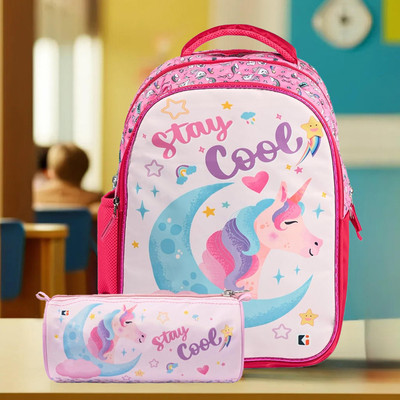 KUBER INDUSTRIES Set of 2 Unicorn Print Backpack & Pencil Pouch Combo Set | Pink 18 L Backpack(Pink)