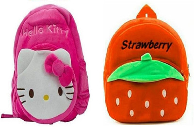Bluemoon School Bag Hello Kitty and Strawberry Soft Plush Cartoon Baby boys/girls Plush 11 L Backpack(Multicolor)
