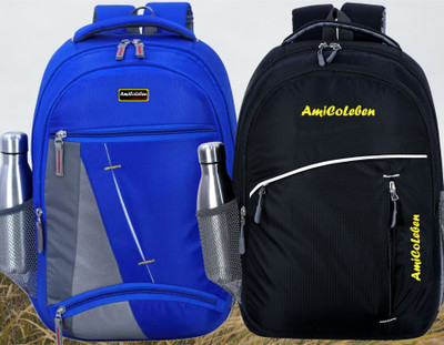 Amicoleben Premium Durable : Water-Resistant Fabric for All-Weather Commutes Pack of 2 32 L Laptop Backpack(Multicolor, Black)