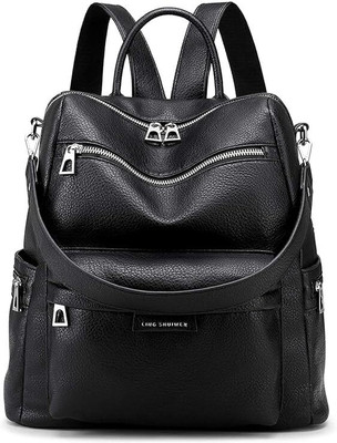 DGee Leather Backpack For Women and Girl Anti-theft Purse for Travel 25 L Backpack(Black)