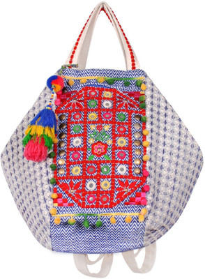 Boho Girl Ibiza Blue Shine Tassel Backpack 15 L Backpack(Multicolor)
