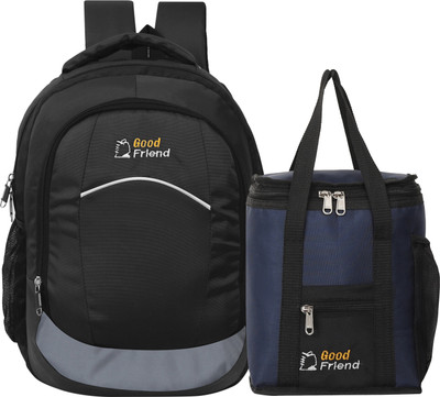 Good Friend Attractive Looks with Laptop Compartment Waterproof Backpack & Lunch Bag Combo 36 L Laptop Backpack(Black)