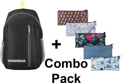 PROVOGUE Backpack + Pencil Pouch Combo (1 Backpack + 5 Pencil Pouch) 25 L Backpack(Black)