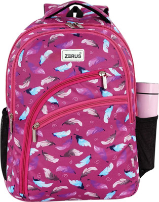 ZERUS Stylish Girls School Bag with Feather Design for Tuition Travel and Laptop Use 30 L Backpack(Pink)