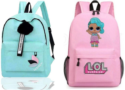 Plama FSHN_@@ GRN_1 PC & LOL-PRINTPINK-1PC_@ 30 L Backpack(Green, Pink)