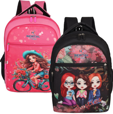 newtal Premium School Backpack For Gilrs Pack Of 2 40 L Backpack(Black, Red)