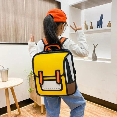 REDHORNS 3D Jump Style 2D Drawing Backpack Anime Cartoon School Bag Comic Bookbag 15 L Backpack(Yellow)