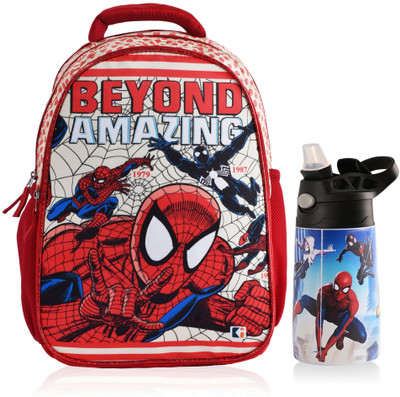 DISNEY ( Set of 2 ) Spiderman Backpack & Insulated Water Bottle Combo Set | Red & Blue 18 L Backpack(Red, Blue)