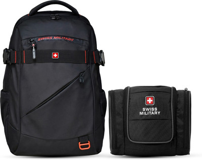 SWISS MILITARY Ghost 30L 15.6-Inch Laptops & 5L Water-Resistant Toiletry Bag (Pack f 2) 35 L Backpack(Black)