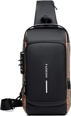 AANZIA Chest Bag Multi Features Crossbody Shoulder Design Password Lock Headphone Hole 5 L Backpack(Black)