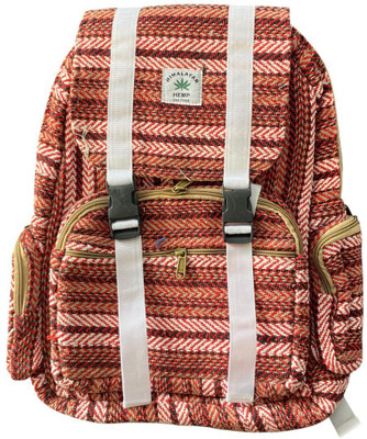 RCE Handcrafted Hemp Backpack – Red and white Patterned Eco-Friendly Bag 17 L Laptop Backpack(Brown)