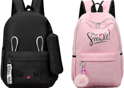 Shishtha A_BLK_- BN_-1_6 & SMILE-PRINT-1PC_abc 30 L Backpack(Black, Pink)