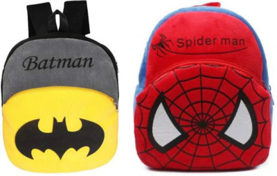 Mart Wind Combo Pack of Batman/Spiderman Soft Plush Backpack for Kids 10 L Backpack(Multicolor)