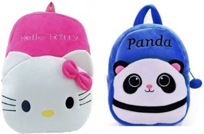 AA ENTERPRISES Blue panda & pink hello kitty combo | kids school bag 2 to 5 years 12 L Backpack(Pink, Blue)