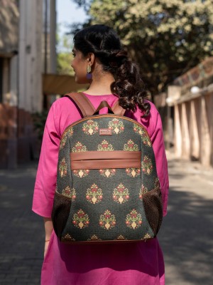 ZOUK Royal Green Mogra Print Classic Backpack 16 L Laptop Backpack(Green)