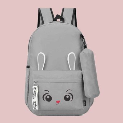Reprox Rabbit Backpack with Pouch for School/Collage Girls 25 L Backpack(Grey)