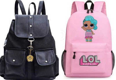 KSC BLK-4PKT-BACKPACK-SINGLE & LOL-PRINTPINK-1PC_@ Backpack(Black, Pink, 30 L)