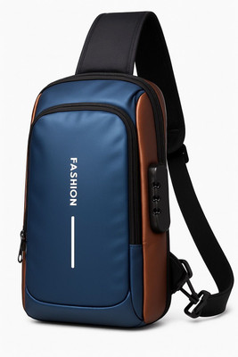 Saish Agencies Trendy Anti-Theft Waterproof Sling Backpack with USB Charging Port & Lock Waterproof Backpack(Black, Blue, 12 L)