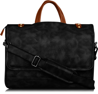 ANANT CREATION Black & Tan Color Faux Leather 10L Office Laptop Bag For Men AC-BG48 Waterproof Messenger Bag(Black, 10 L)