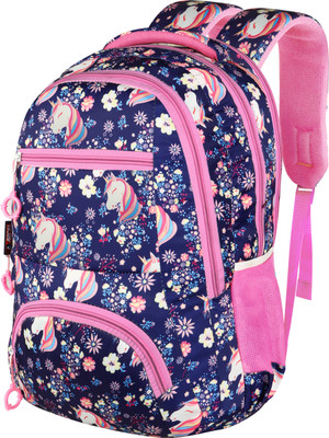 AYZON Premium Quality Printed Soft touch Lightweight School bag/college bag Waterproof School Bag(Pink, Blue, 28 L)