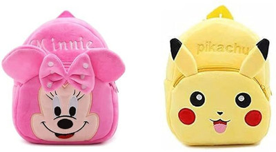 MAREHRA ENTERPRISES Kids Pikachu & Pink Minnie School Bag for Baby Girl & Boy 1-5 Years Pack Of 2 School Bag(Pink, Yellow, 10 L)