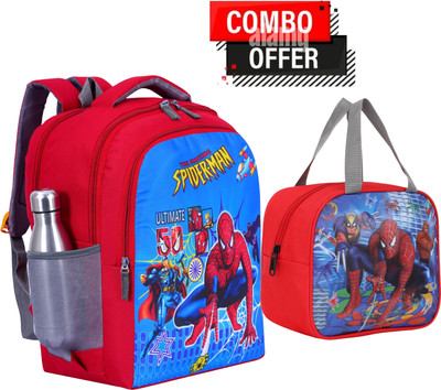 ELONONE medium school bag and lunch bag For 1st std to 5th std (Red, 30 L)combo Waterproof School Bag(Red, 30 L)