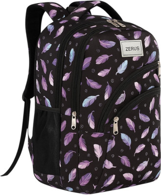 ZERUS Feather Printed Lightweight Laptop Backpack for Girls Women School College Waterproof School Bag(Black, 32 L)