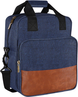 SachiCollecte Blue-Tan Faux Leather & PVC with Detachable shoulder strap Tiffin bag scTB13 Lunch Bag(Blue, 13 L)