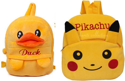 Aveek AVK_combo of 2 yellow duck,yellow pikachu_662 School Bag(Yellow, 10 L)
