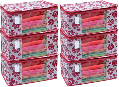 DCI SAREE COVER Set of 6 Non-Woven Printed Saree Cover/Cloth Storage/Organizer PINK SAREE COVER6(Pink)
