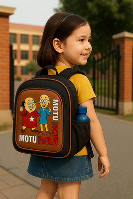 Mophonics Motu Patlu Kids School Bag for Boys & Girls | Stylish Leather Look | Waterproof School Bag(Multicolor, 12 L)