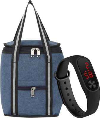 Capitalpoint Stylish Office/School Use Tiffin Bag / Digital Led Watch For Kids & Boys & Girls Waterproof Lunch Bag(Dark Blue, 4 L)