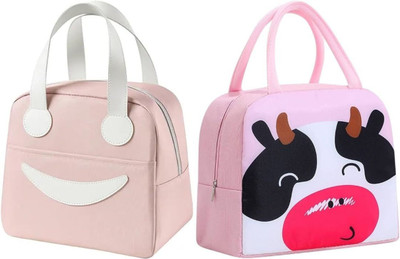 Kardiff Cute Cow Printed Lunch Bag For Boys And Girls Waterproof Lunch Bag(Pink, Pink, 7 L)