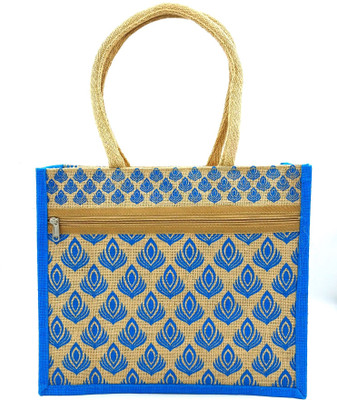 unity enterprise Jute Bag With Feather mode Multipurpose Bag(Light Blue, 10 L)