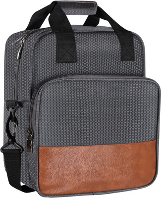 JPEnterprises Grey Design-Tan Faux Leather & PVC with Detachable strap Tiffin bag JP-TB16 Lunch Bag(Dark Grey, 13 L)